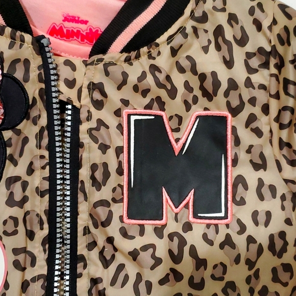 Girls Disney Junior MINNIE Mouse Leopard Print Jacket & Pink Tee Shirt Set - Picture 6 of 12